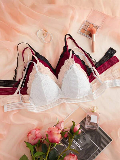 Pack Of 4 Floral Lace Design Bra Set L