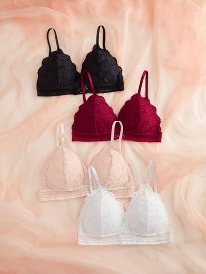 Pack Of 4 Floral Lace Design Bra Set