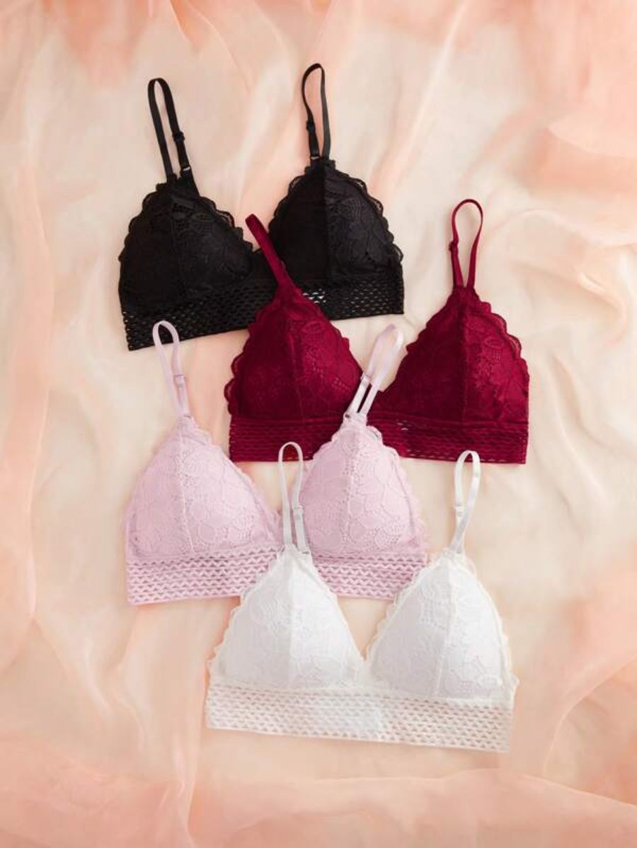 Pack Of 4 Floral Lace Pattern Bra Set L