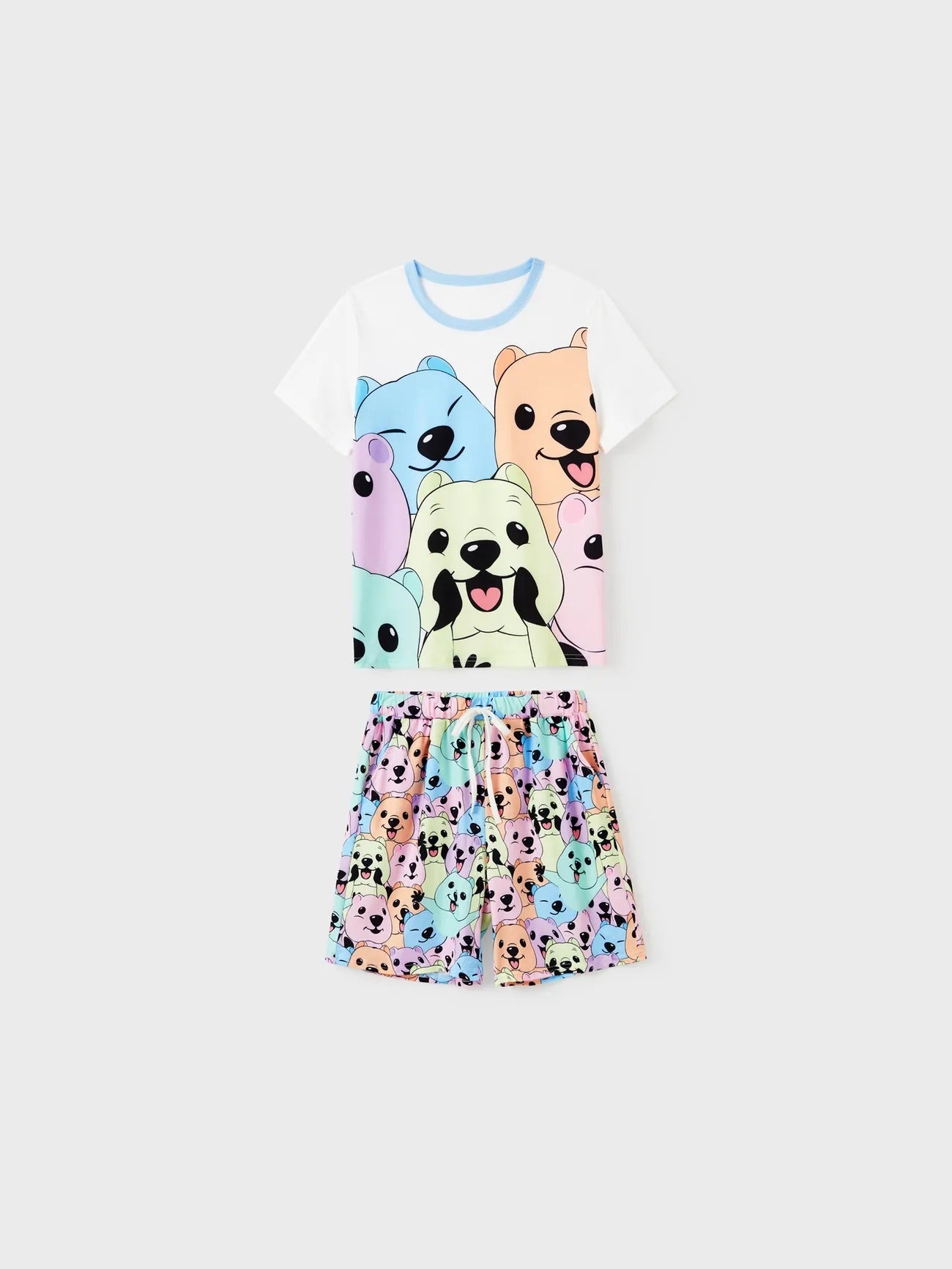 Family Matching Smiley Bear Print Pajama Set Women