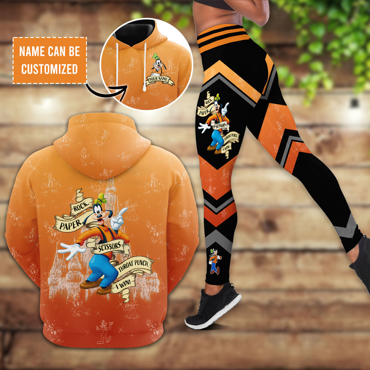 Custom Name Goofy Rock Paper Hoodie And Leggings Set