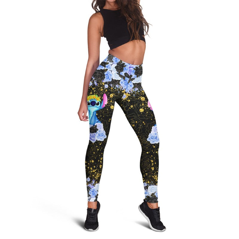 Custom Floral Character Hoodie And Leggings Set Leggings