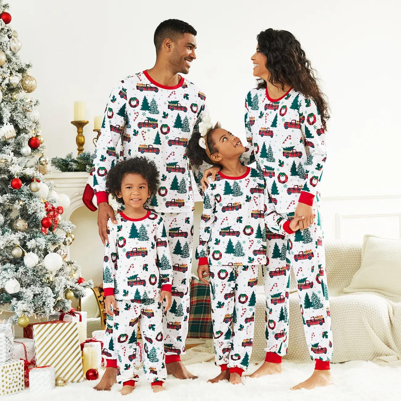 Matching Christmas Tree And Car Print Long Sleeved Pajama Set Baby 3M