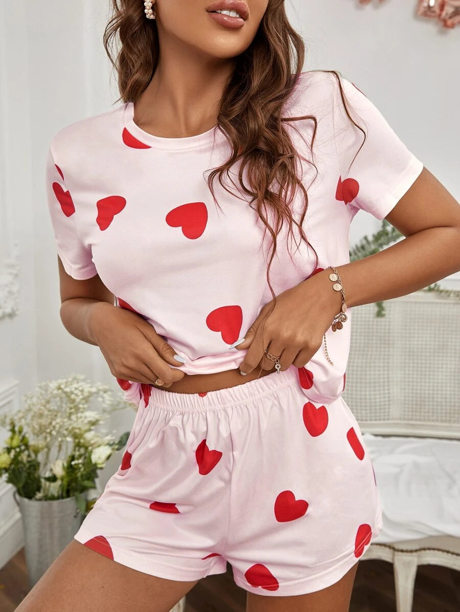 2 Piece Set Elegant Print Tee And Shorts