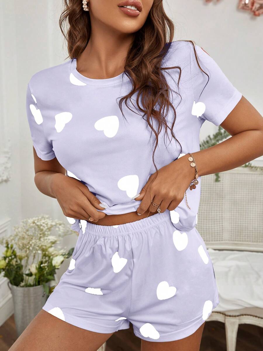 2 Piece Set Elegant Print Tee And Shorts