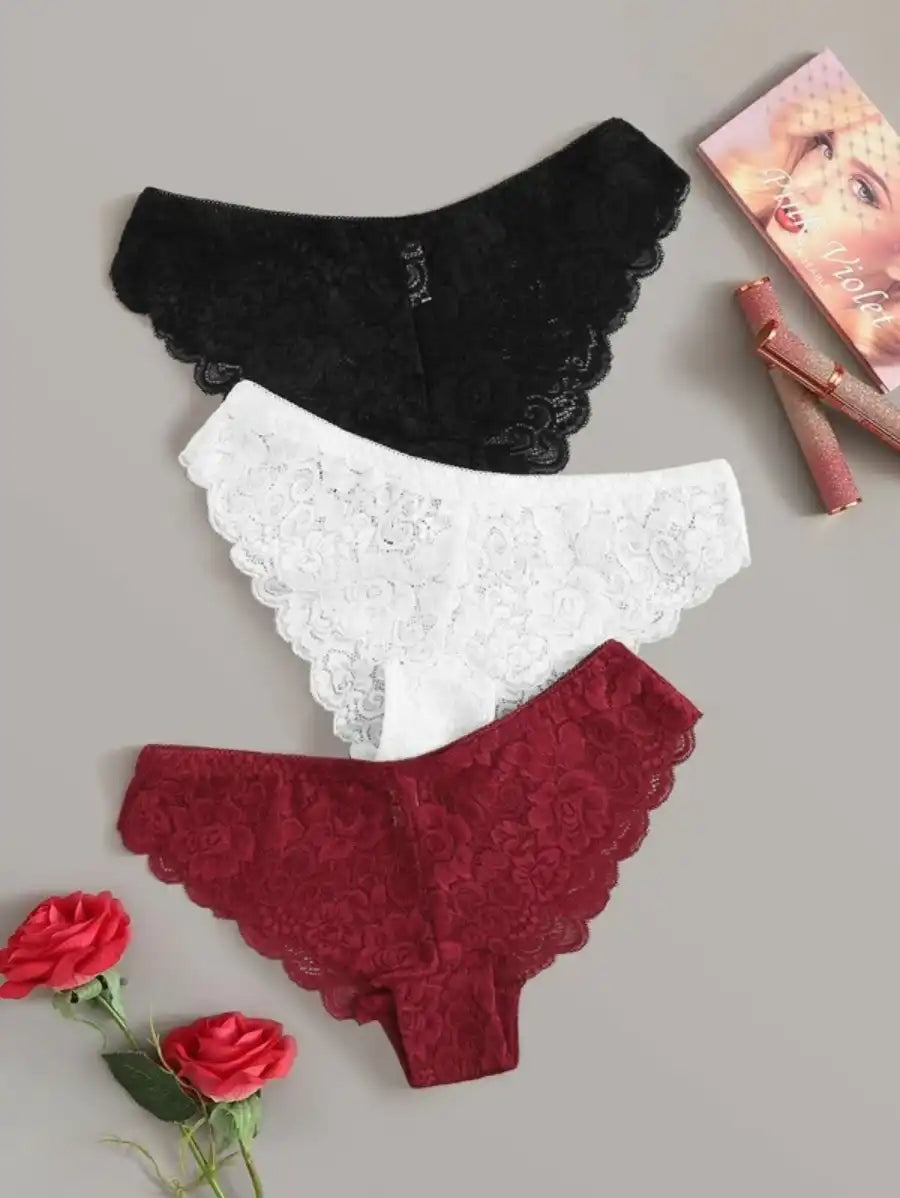 3 Pack Floral Lace Panty Set