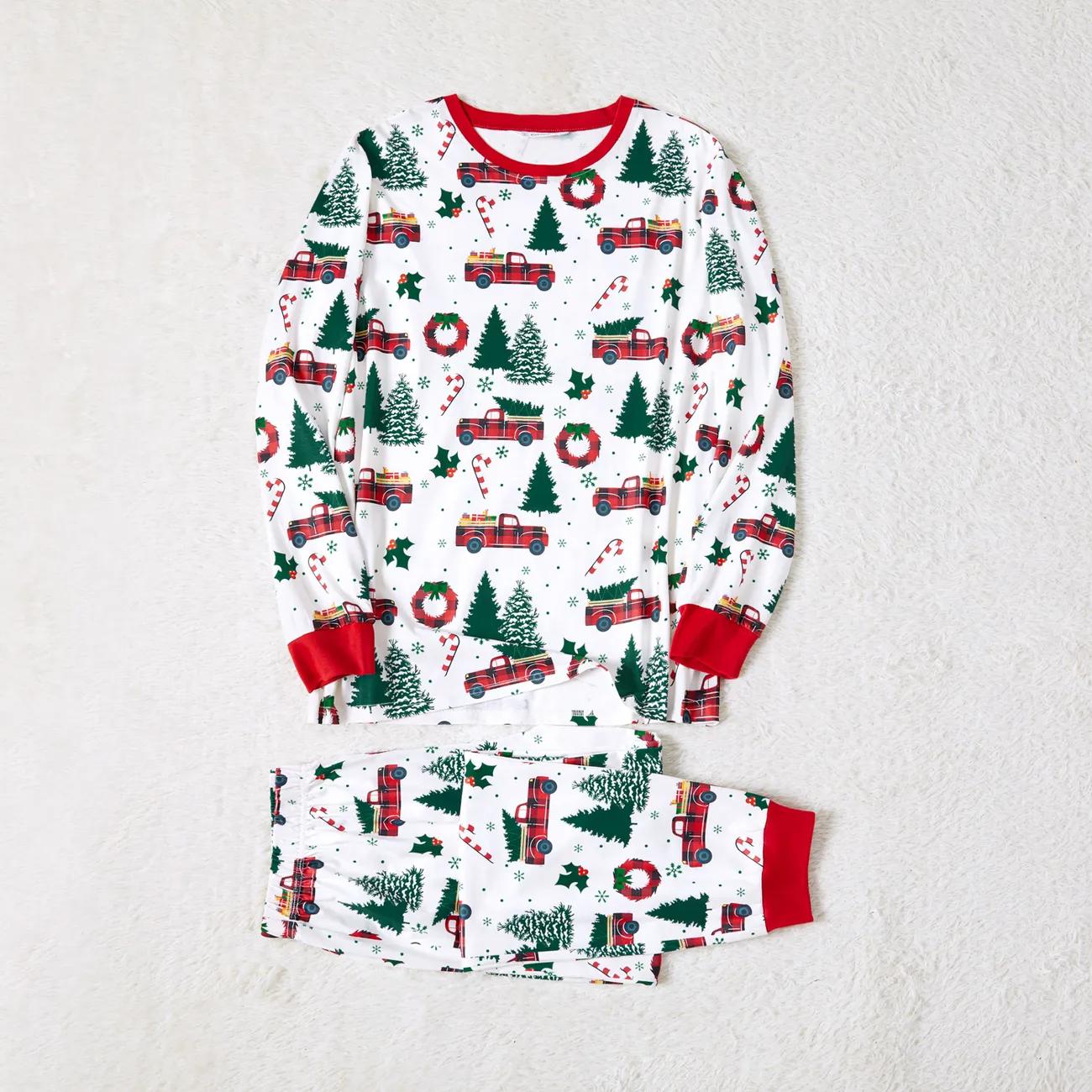 Matching Christmas Tree And Car Print Long Sleeved Pajama Set