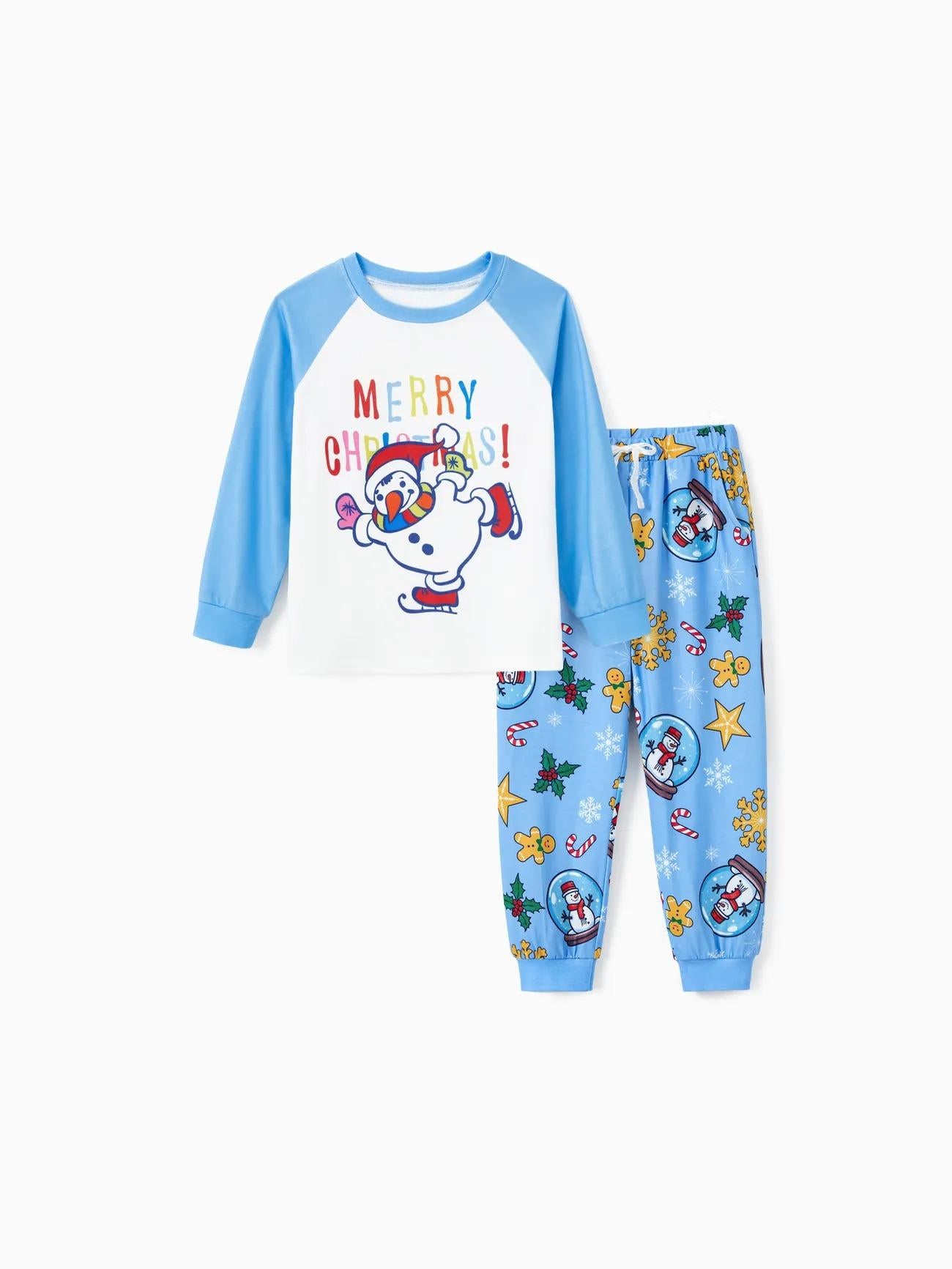 Christmas Family Matching Raglan Sleeves Snowman Graphic Pajama Sets Kids