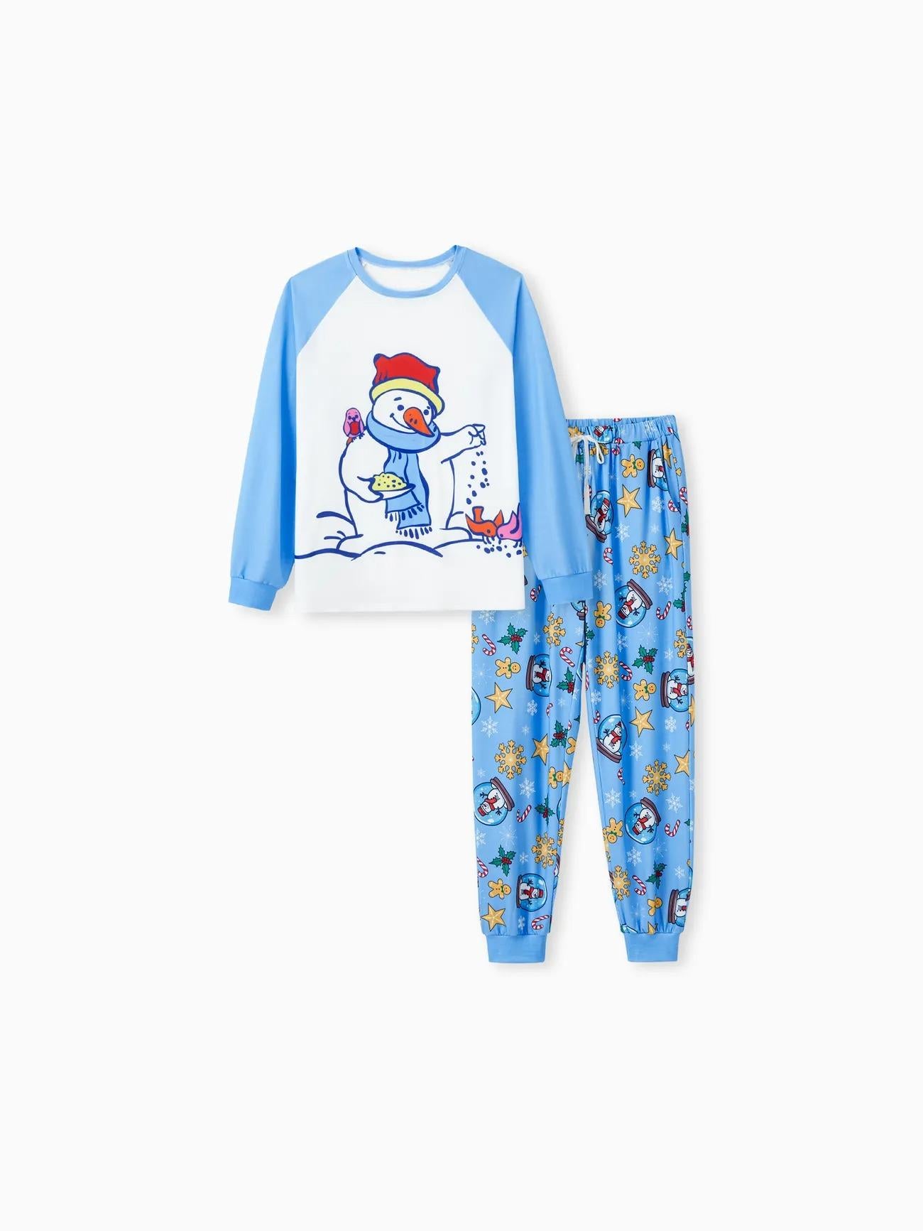 Christmas Family Matching Raglan Sleeves Snowman Graphic Pajama Sets Women