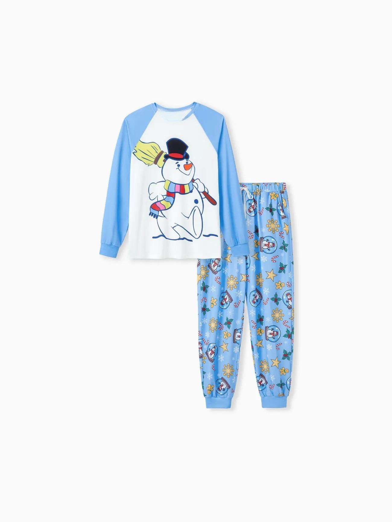 Christmas Family Matching Raglan Sleeves Snowman Graphic Pajama Sets Men