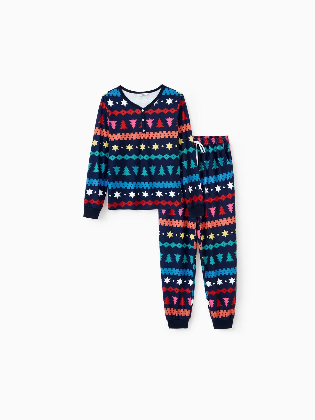 Christmas Family Matching Xmas Tree And Star Fair Isle Pajama Set Women