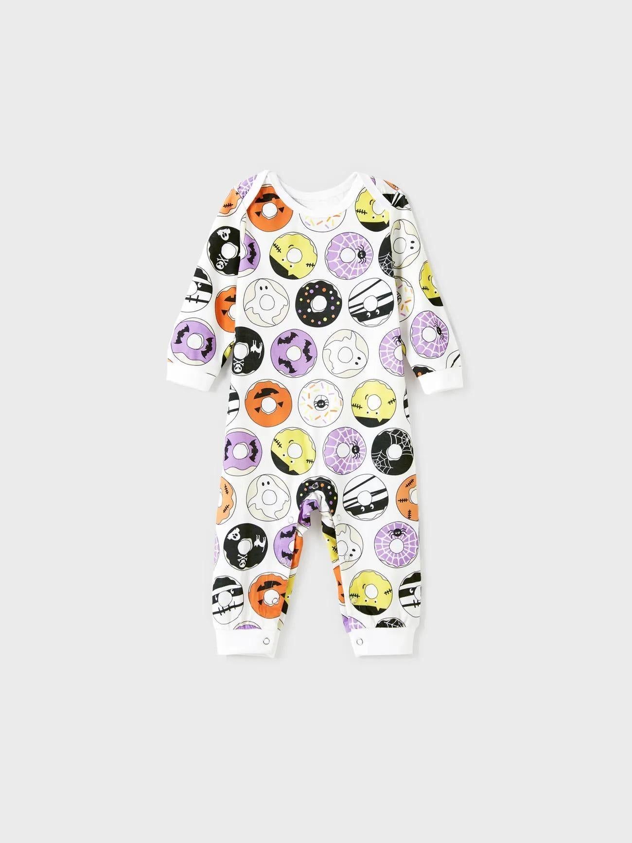 Halloween Family Matching Funky Donuts Print Pajama Set With Pockets Baby