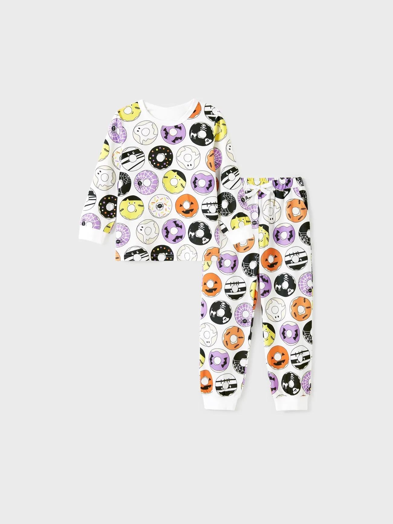 Halloween Family Matching Funky Donuts Print Pajama Set With Pockets Kids