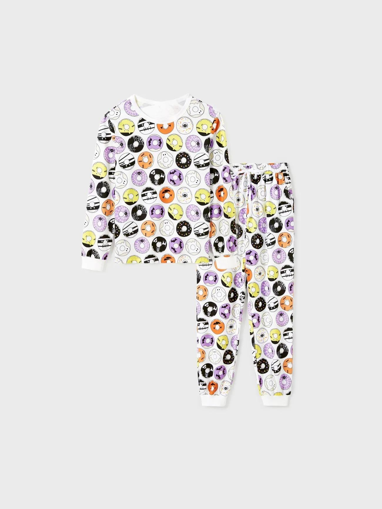 Halloween Family Matching Funky Donuts Print Pajama Set With Pockets Women