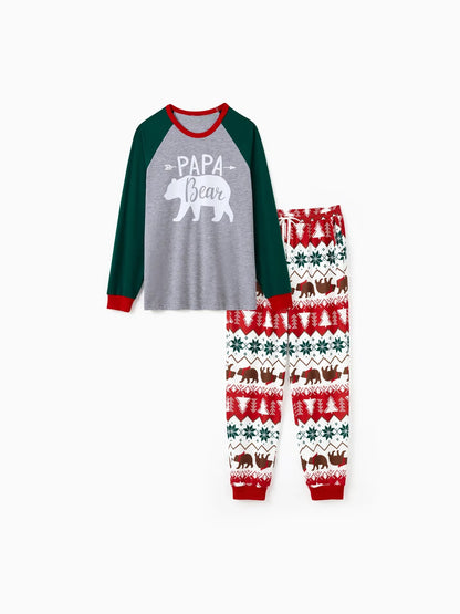 Family Bear Printed Matching Holiday Pajama Set