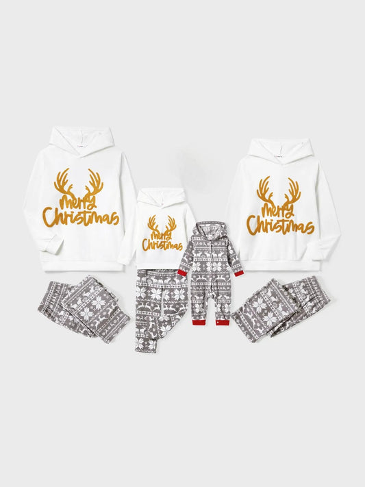 Christmas Family Matching Letters Embroidered Hooded Pajama Set Baby 3M