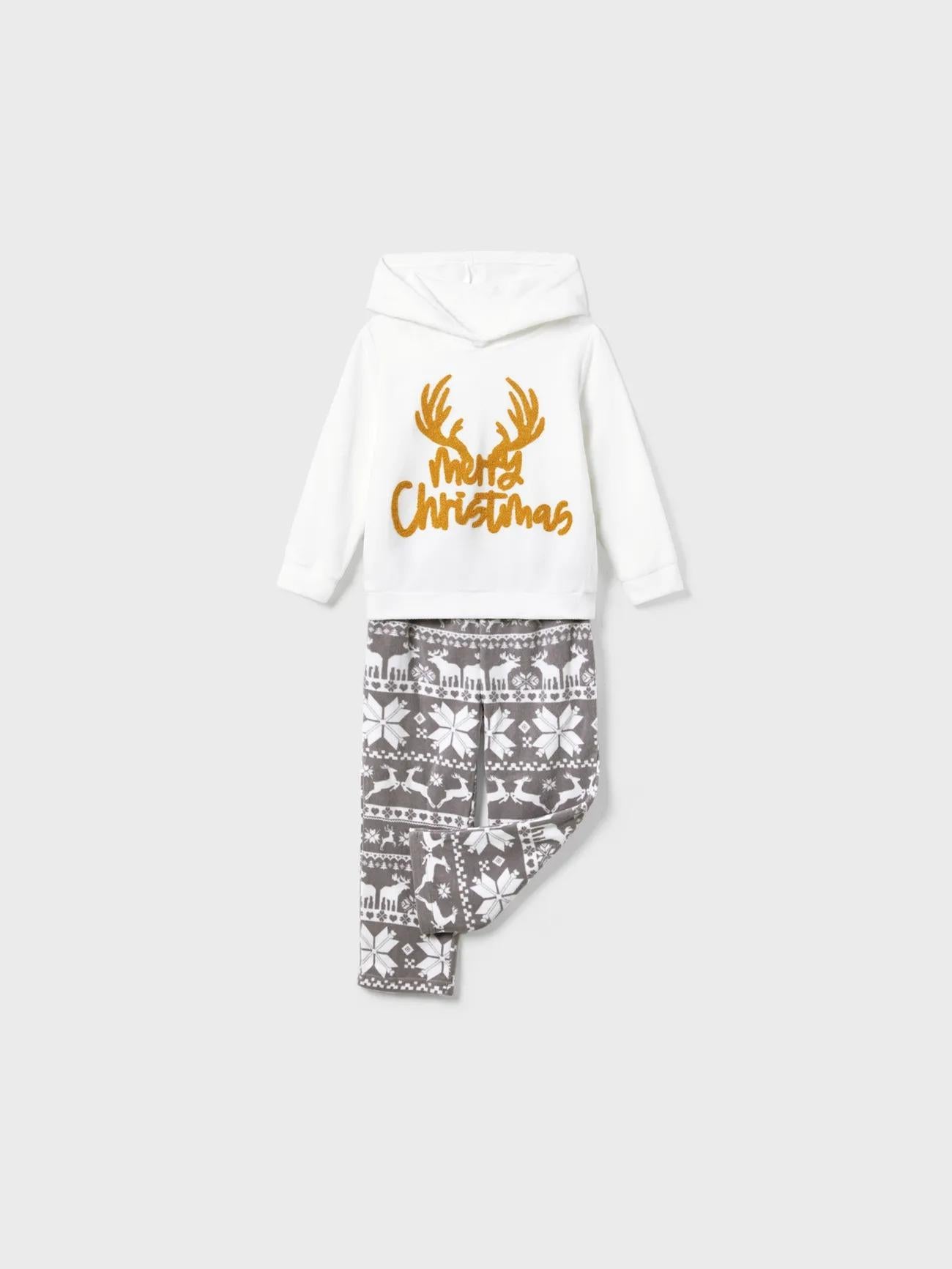 Christmas Family Matching Letters Embroidered Hooded Pajama Set Kids