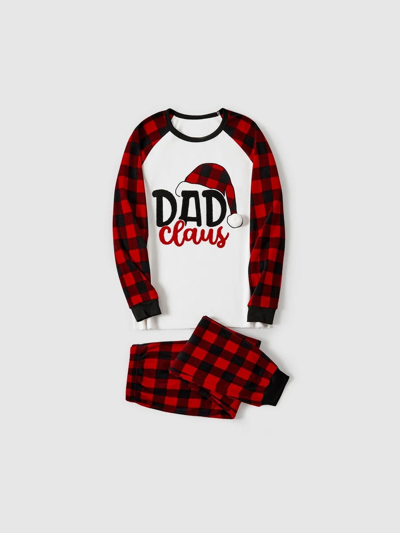 Family Matching Santa Claus Themed Top And Plaid Pajama Set