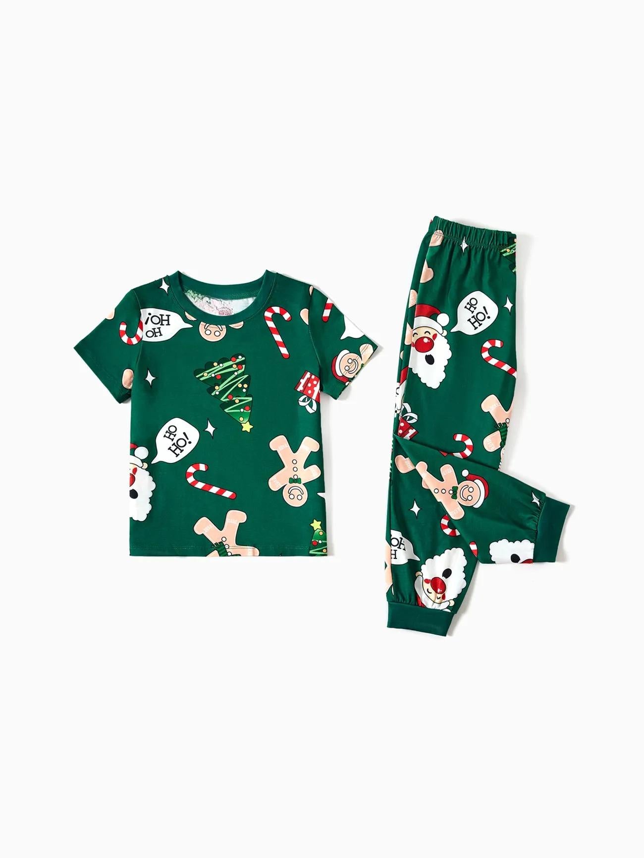 Family Christmas Pajama Set With Gingerbread And Christmas Tree Design Kids