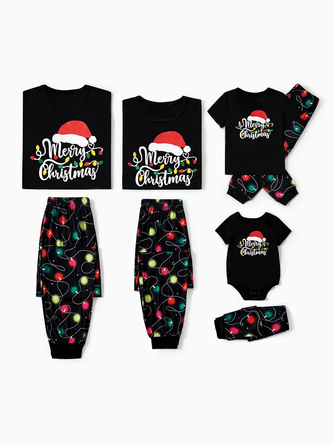 Christmas Family Matching Light Bulb Print Short Sleeves Pajama Set Baby 3M