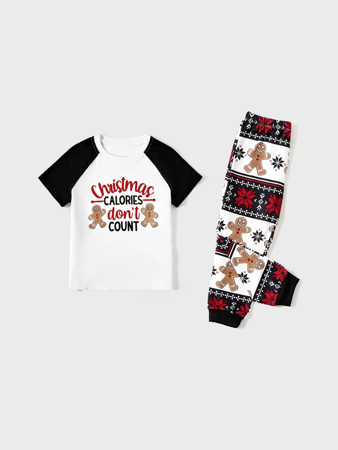 Family Matching Gingerbread And Letter Print Pajama Set With Pockets Kids