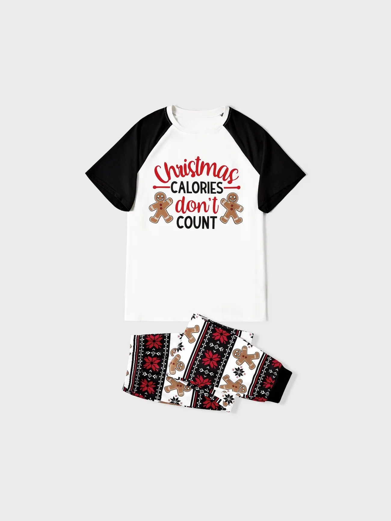 Family Matching Gingerbread And Letter Print Pajama Set With Pockets Men