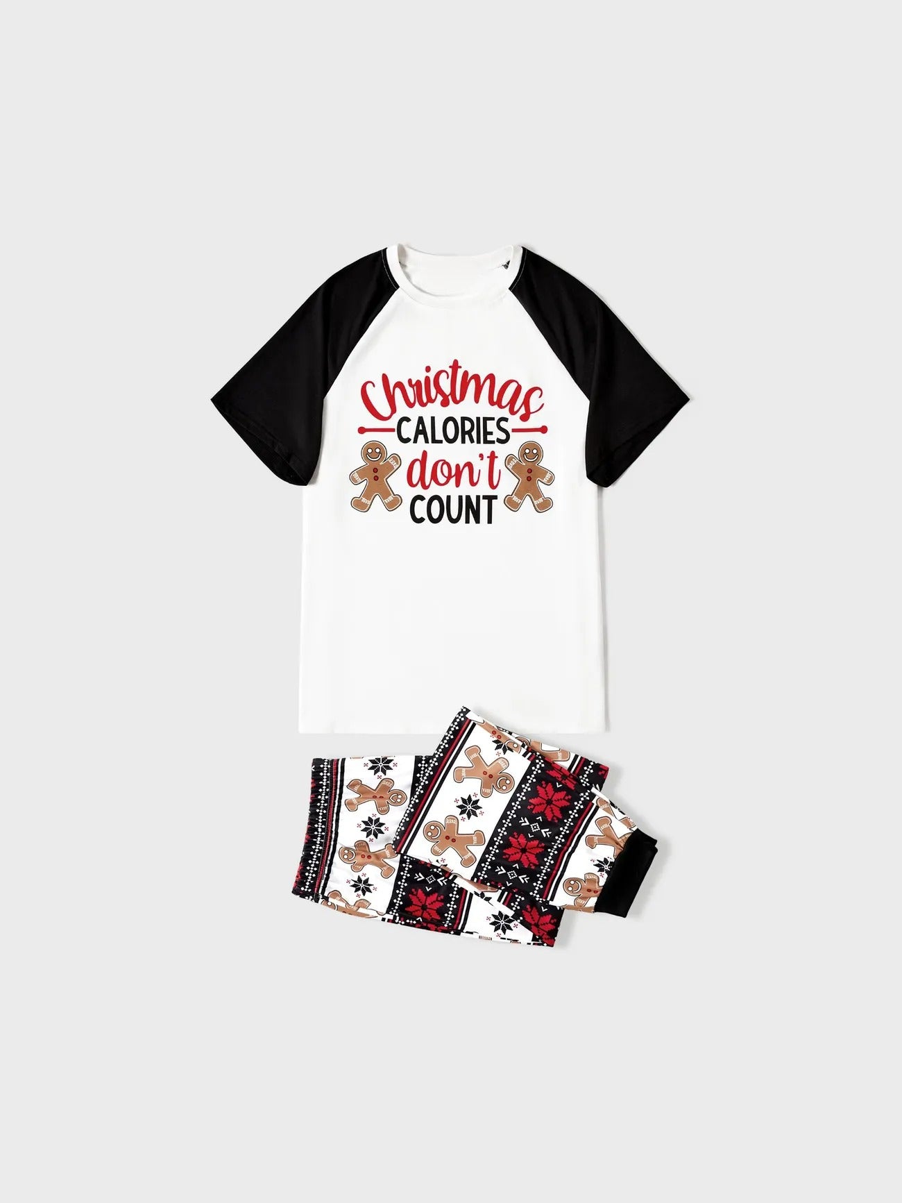 Family Matching Gingerbread And Letter Print Pajama Set With Pockets Women