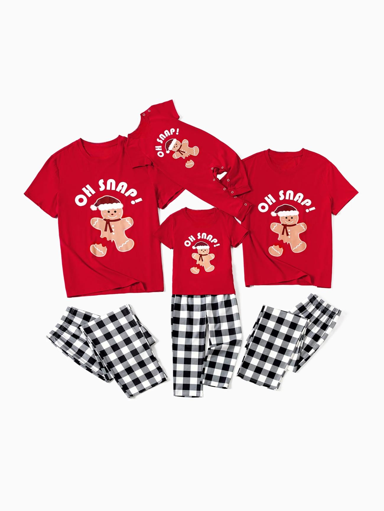 Christmas Family Matching Gingerbread Print Top And Plaid Pajama Set Baby 3M