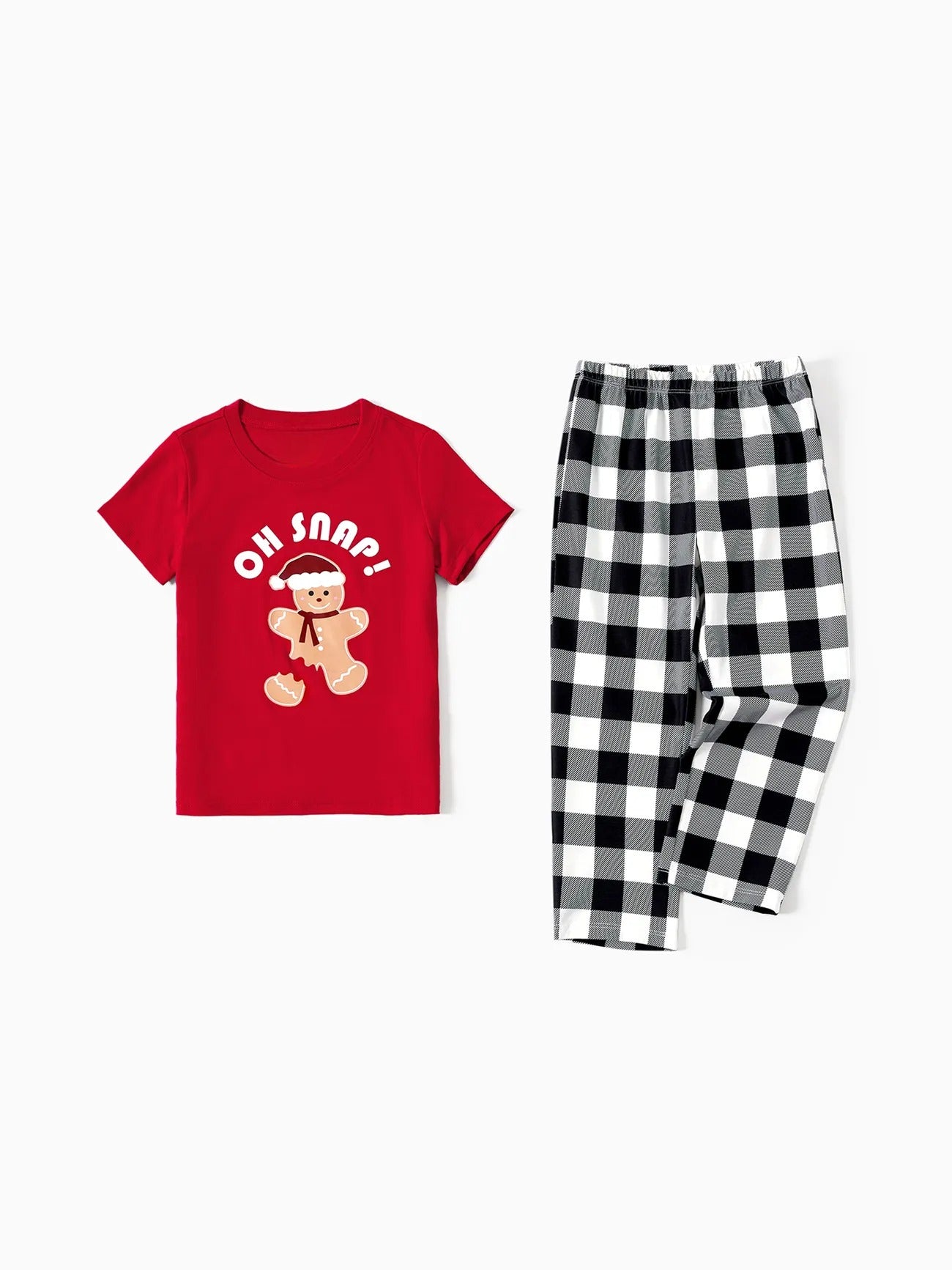 Christmas Family Matching Gingerbread Print Top And Plaid Pajama Set Kids