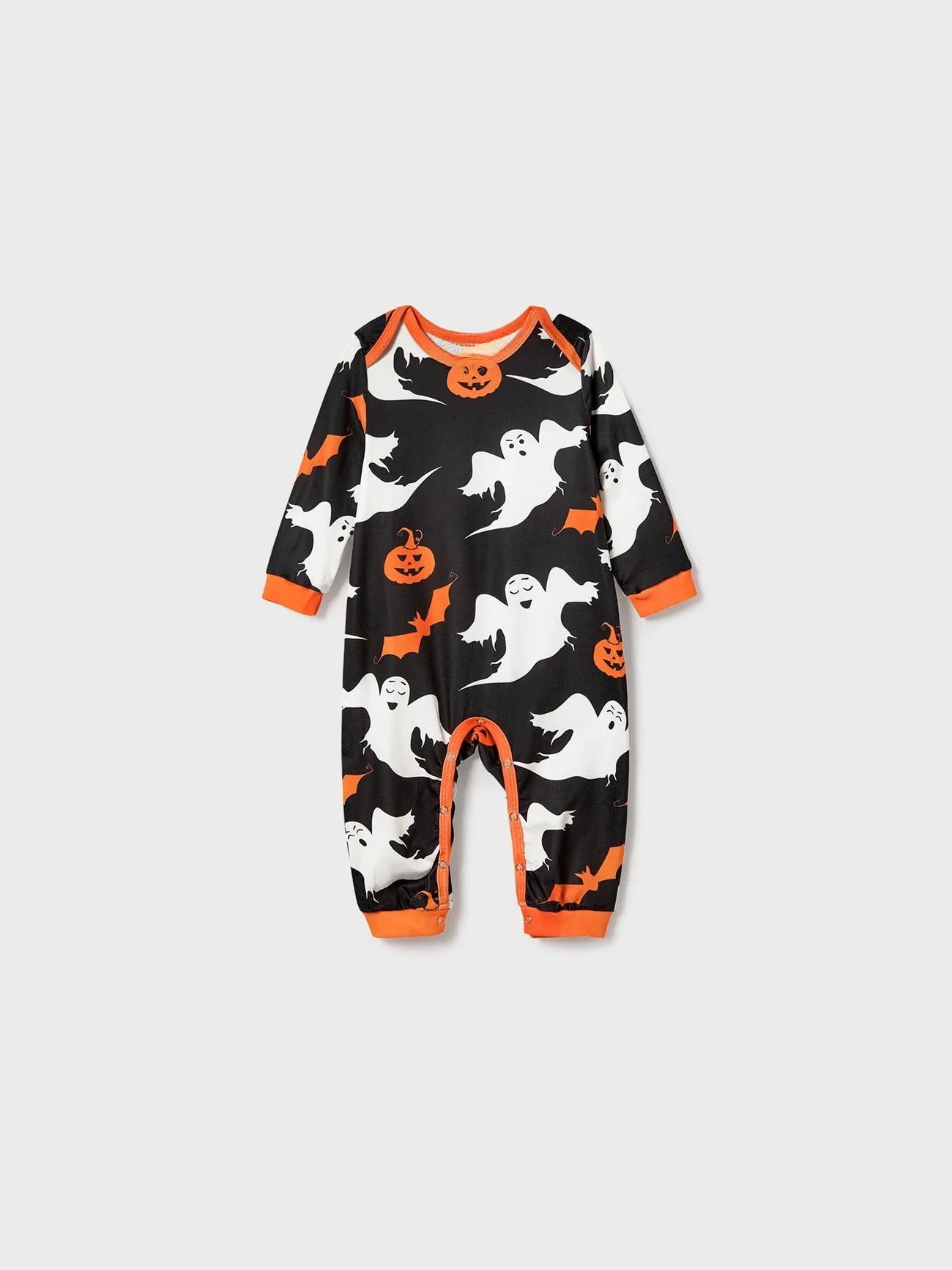 Halloween Family Matching Letter And Pumpkin Print Pajama Sets Baby