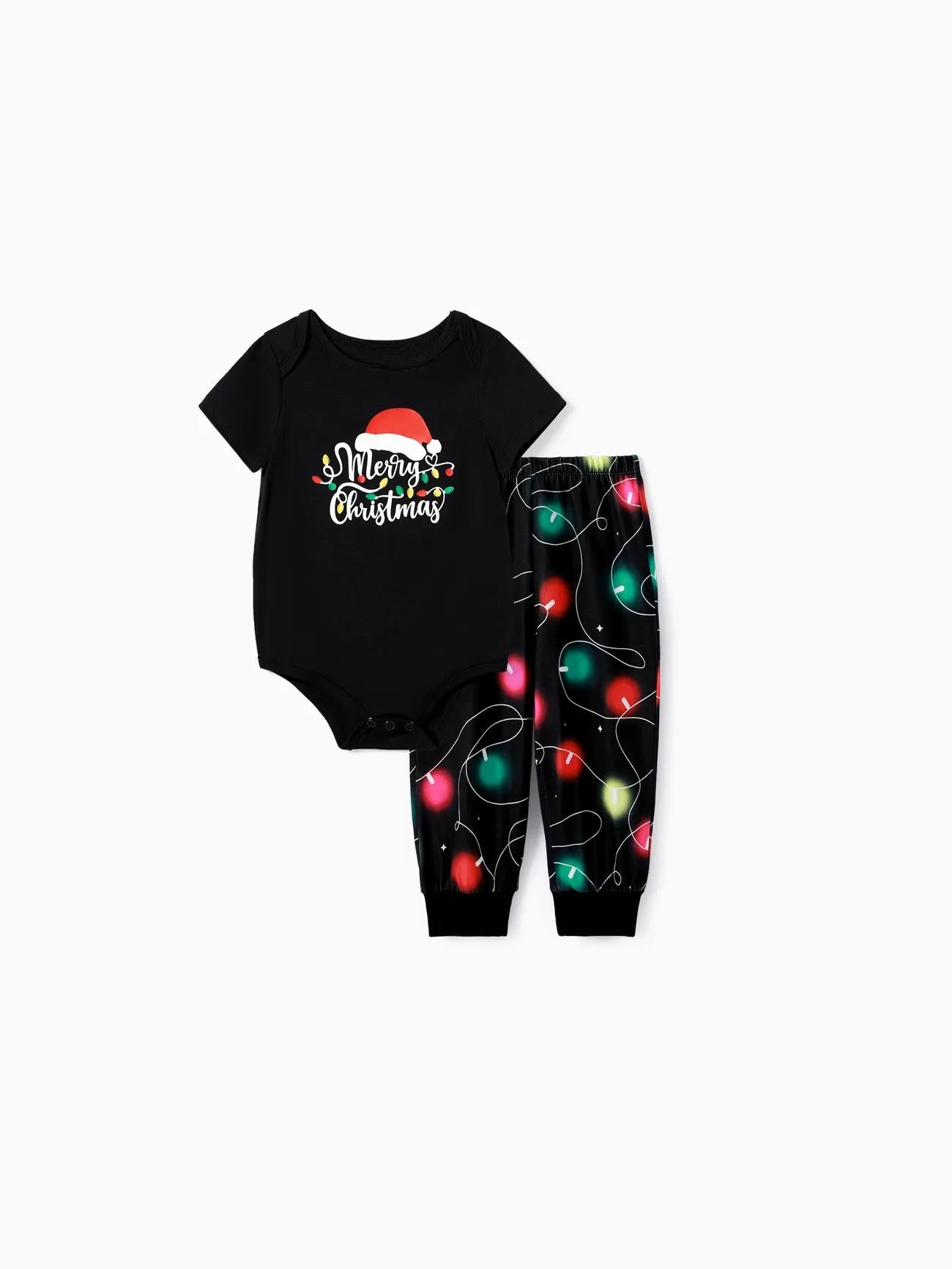 Christmas Family Matching Light Bulb Print Short Sleeves Pajama Set Baby