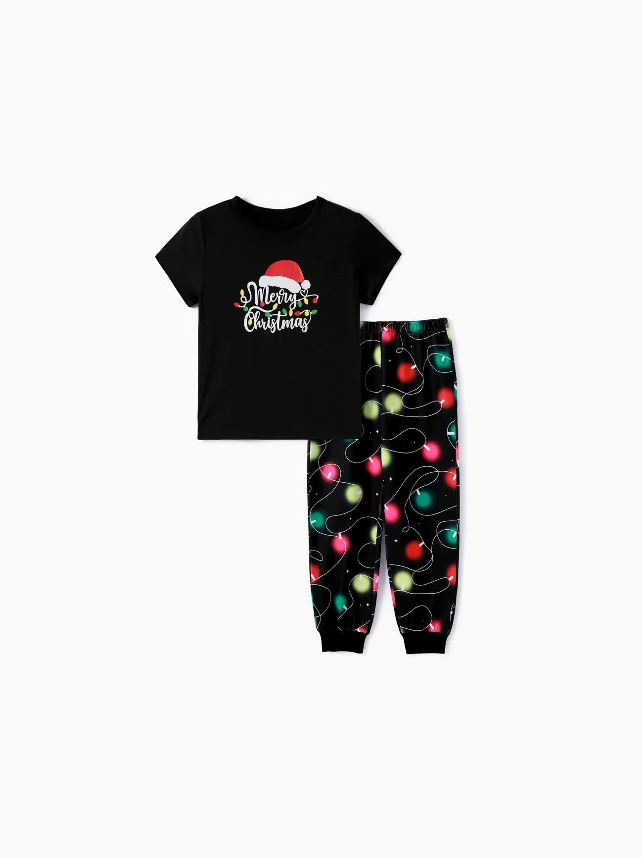 Christmas Family Matching Light Bulb Print Short Sleeves Pajama Set Kids