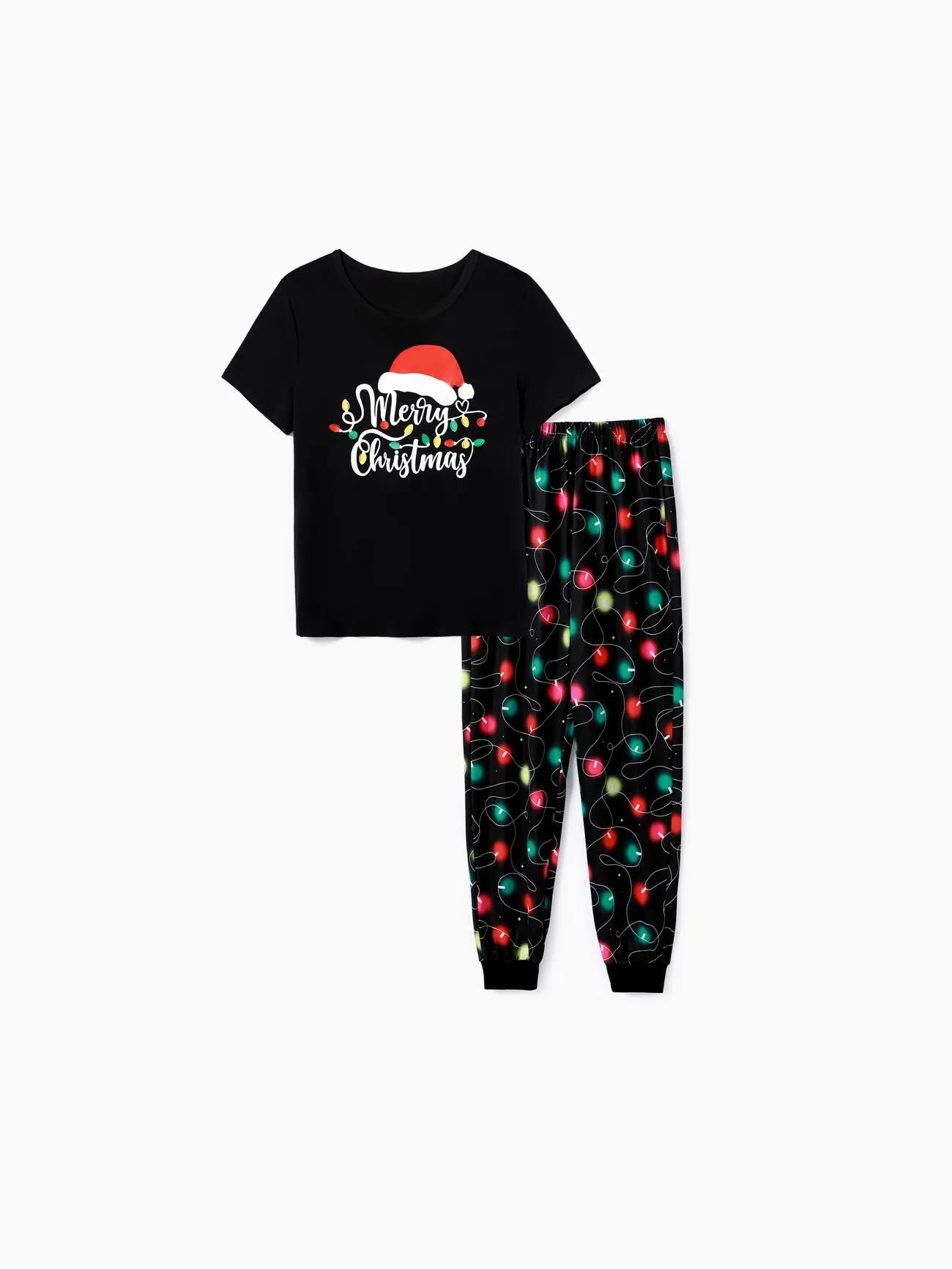 Christmas Family Matching Light Bulb Print Short Sleeves Pajama Set Men