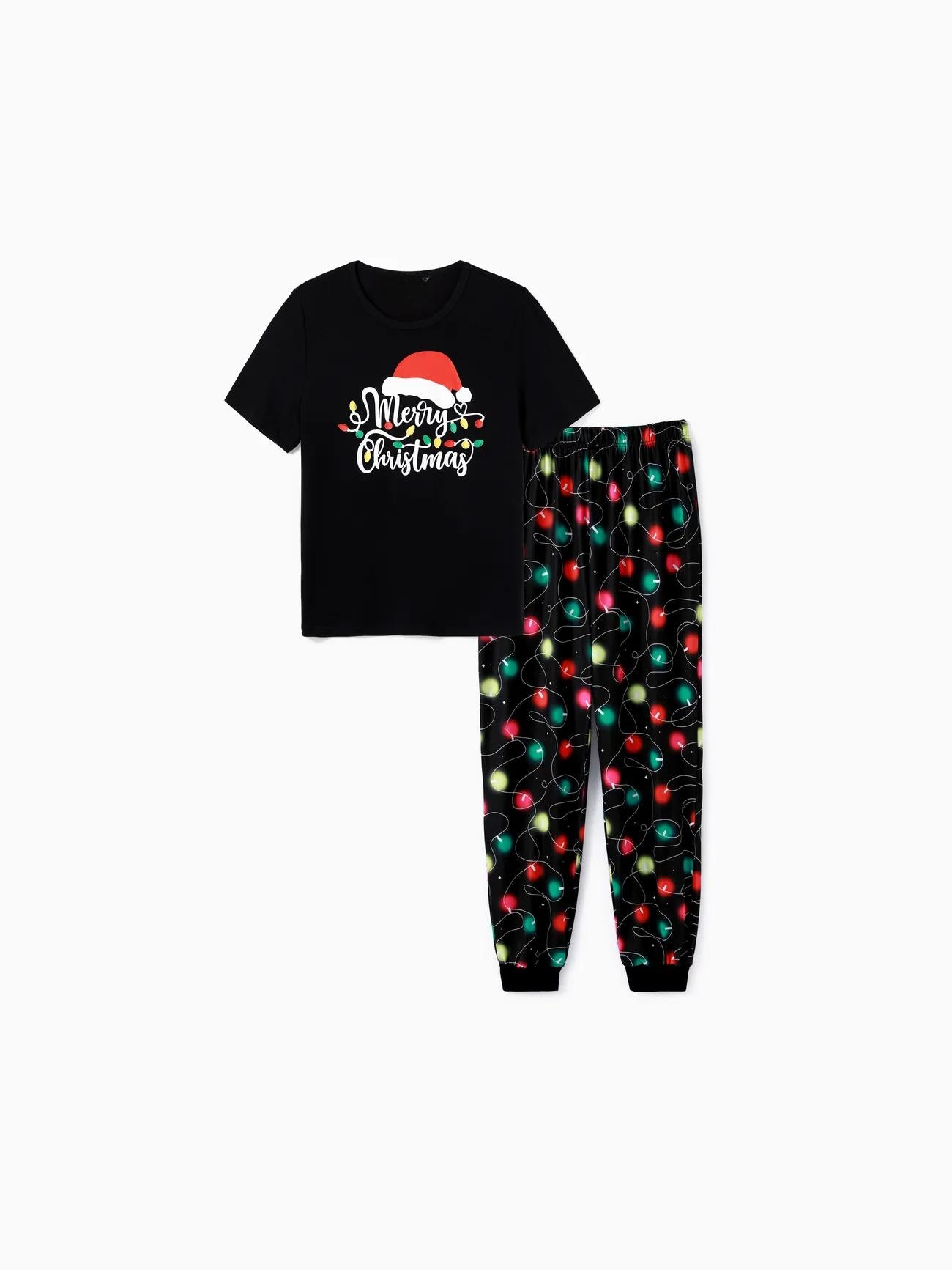 Christmas Family Matching Light Bulb Print Short Sleeves Pajama Set Women