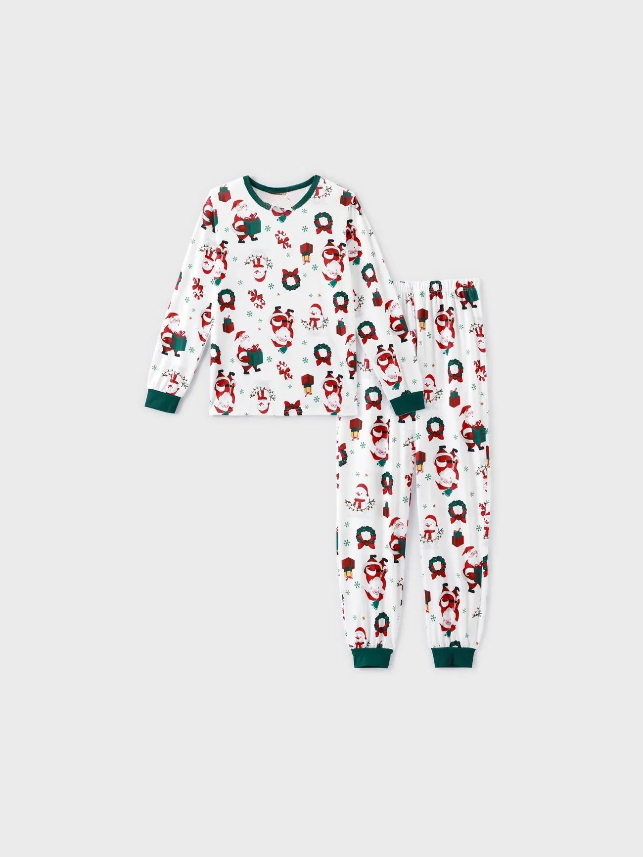 Christmas Family Matching Santa And Wreaths Print Pajama Set Women