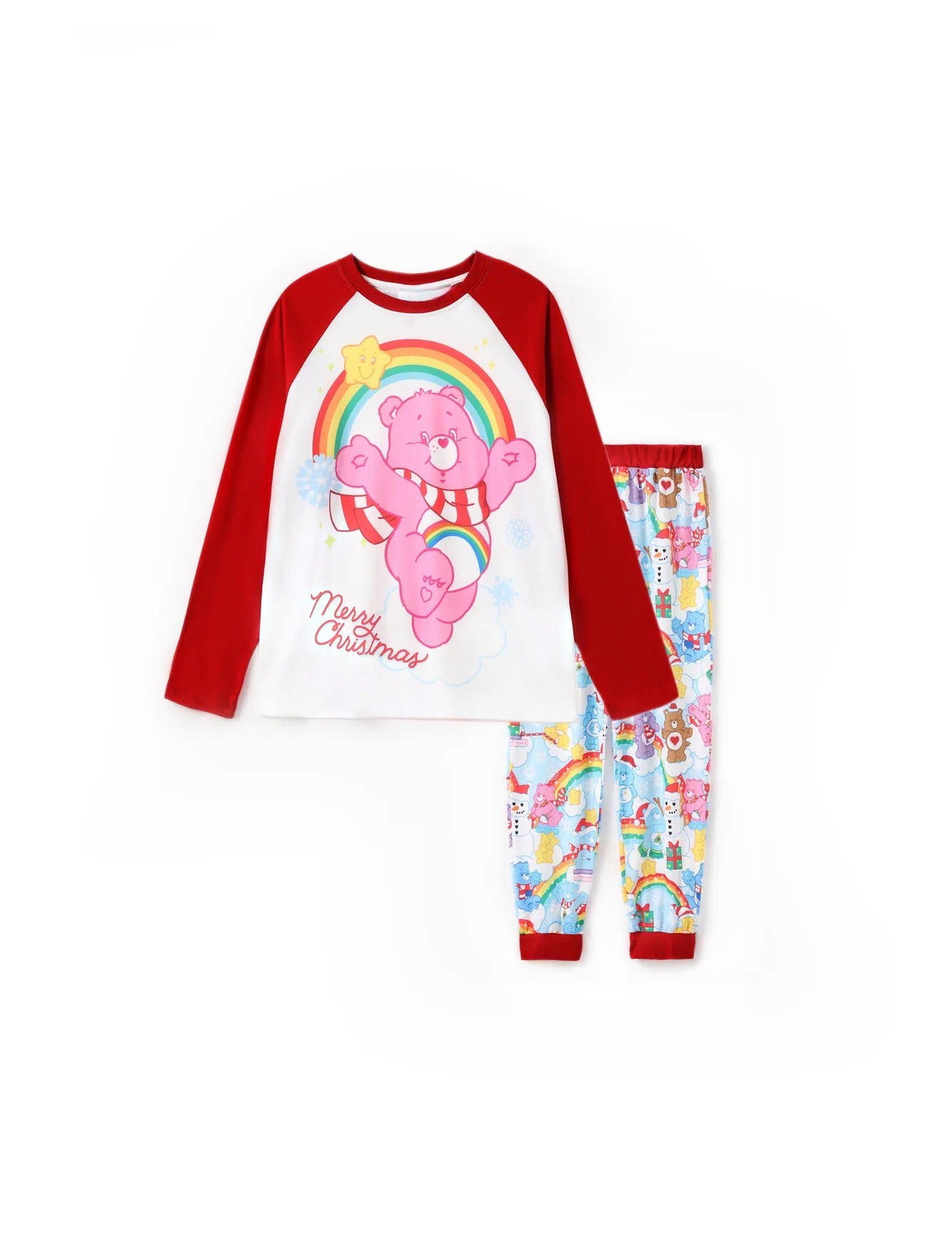 Family Matching Christmas Bear Pajama Set With Rainbow Print