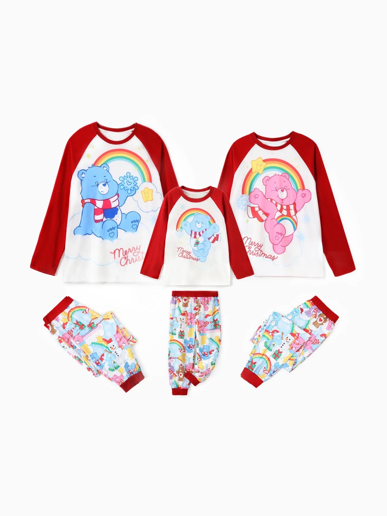 Family Matching Christmas Bear Pajama Set With Rainbow Print