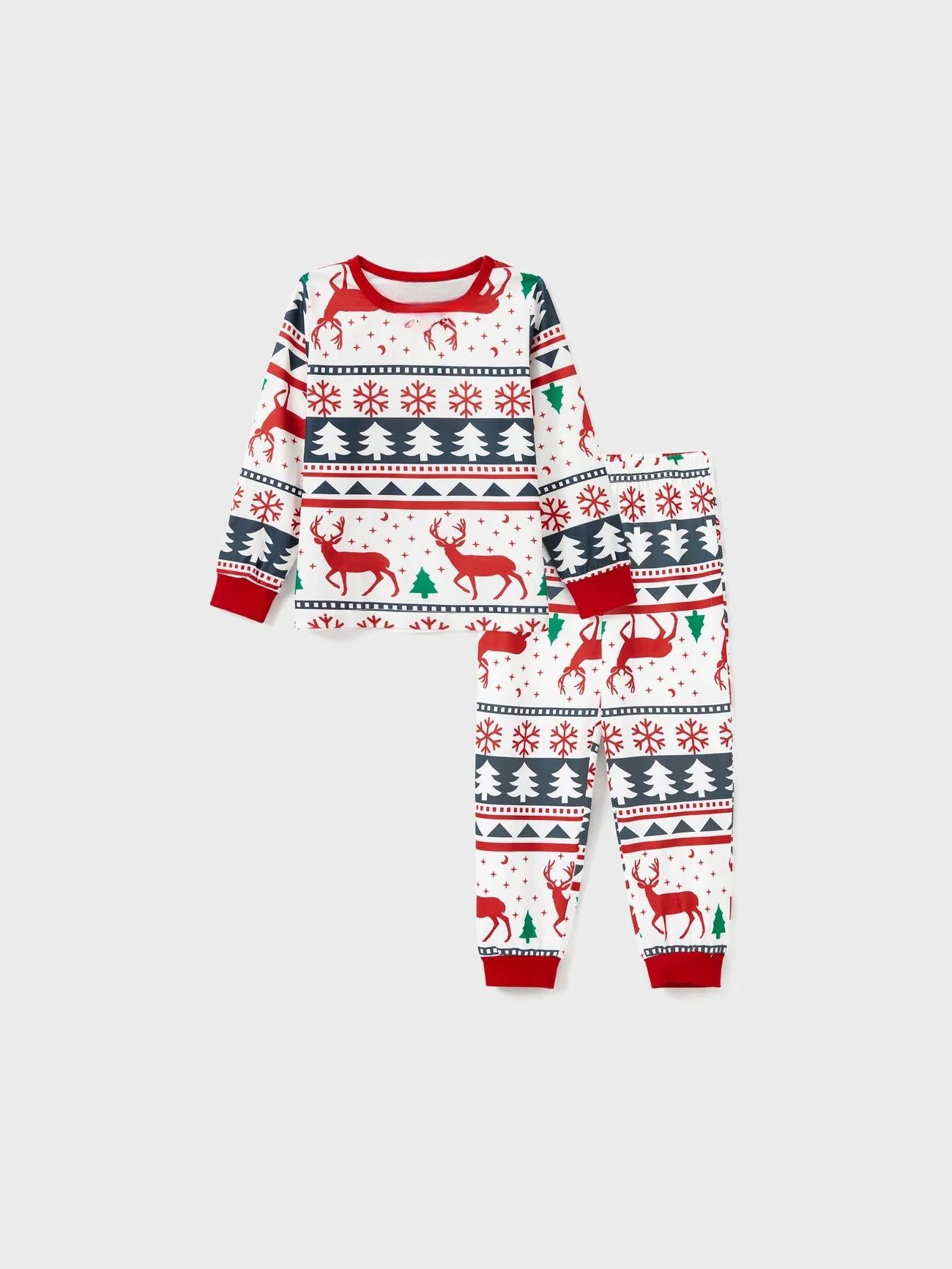 Christmas Family Matching Reindeer Print Long Sleeves Pajama Set Kids