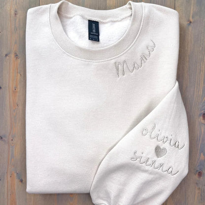 Custom Mama Sweatshirt with Kids Names sleeve