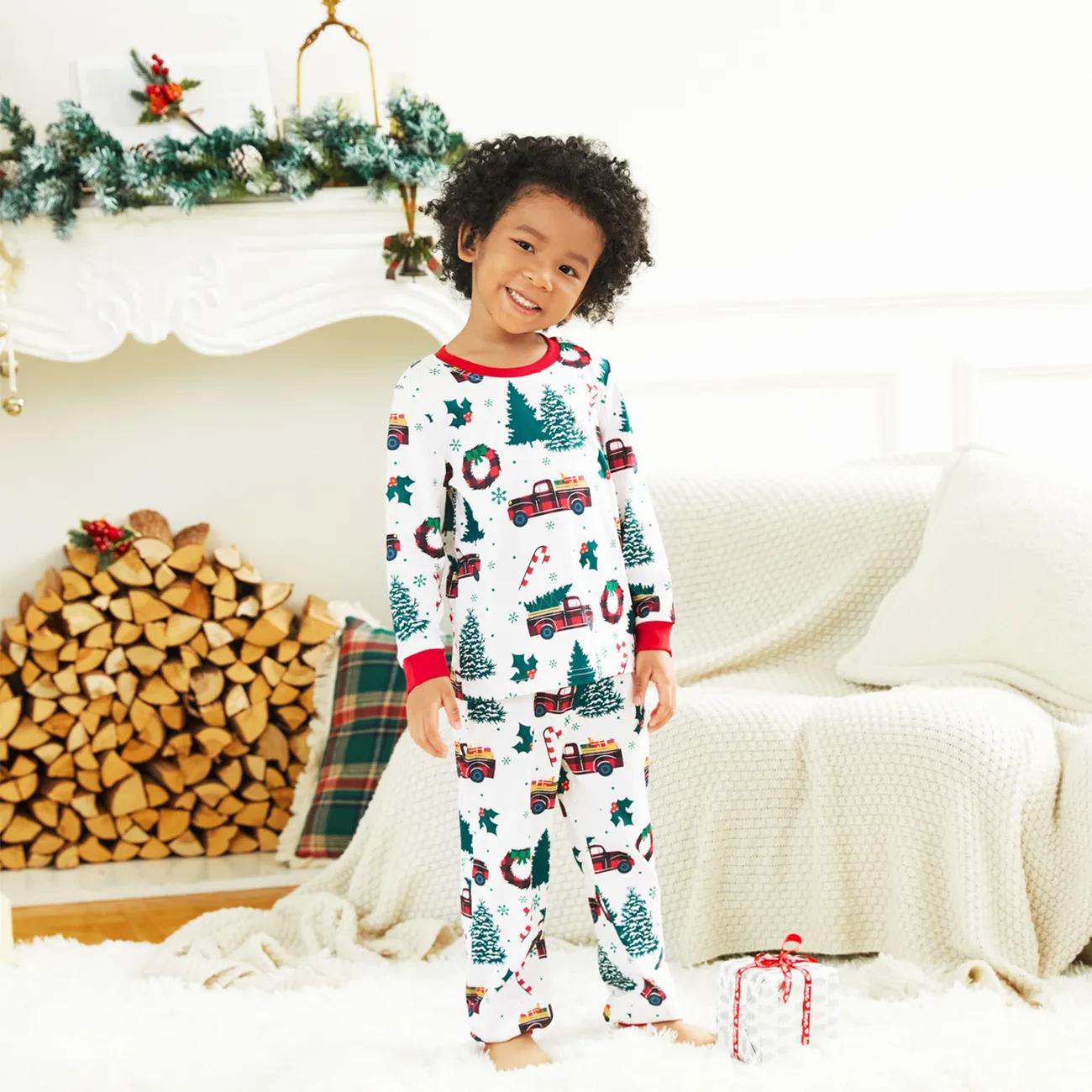 Matching Christmas Tree And Car Print Long Sleeved Pajama Set Kids