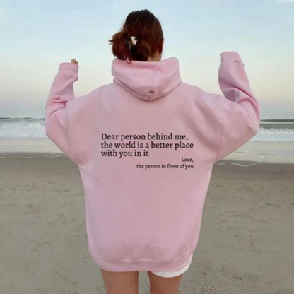 Quote Printed Pattern Hoodie Pink