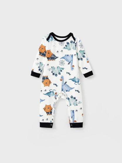 Halloween Family Matching Dinosaur And Pumpkin Printed Pajama Set Baby