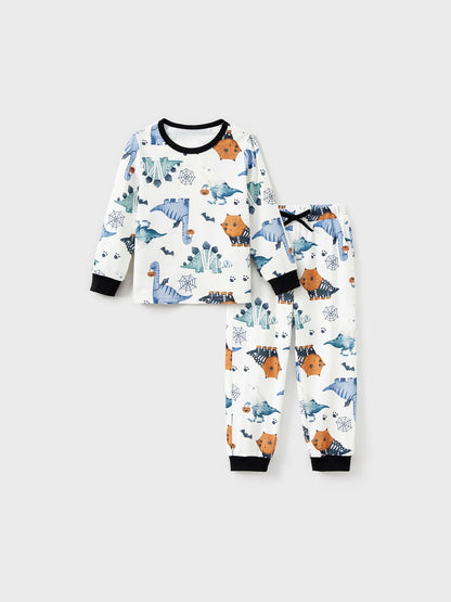 Halloween Family Matching Dinosaur And Pumpkin Printed Pajama Set Kids