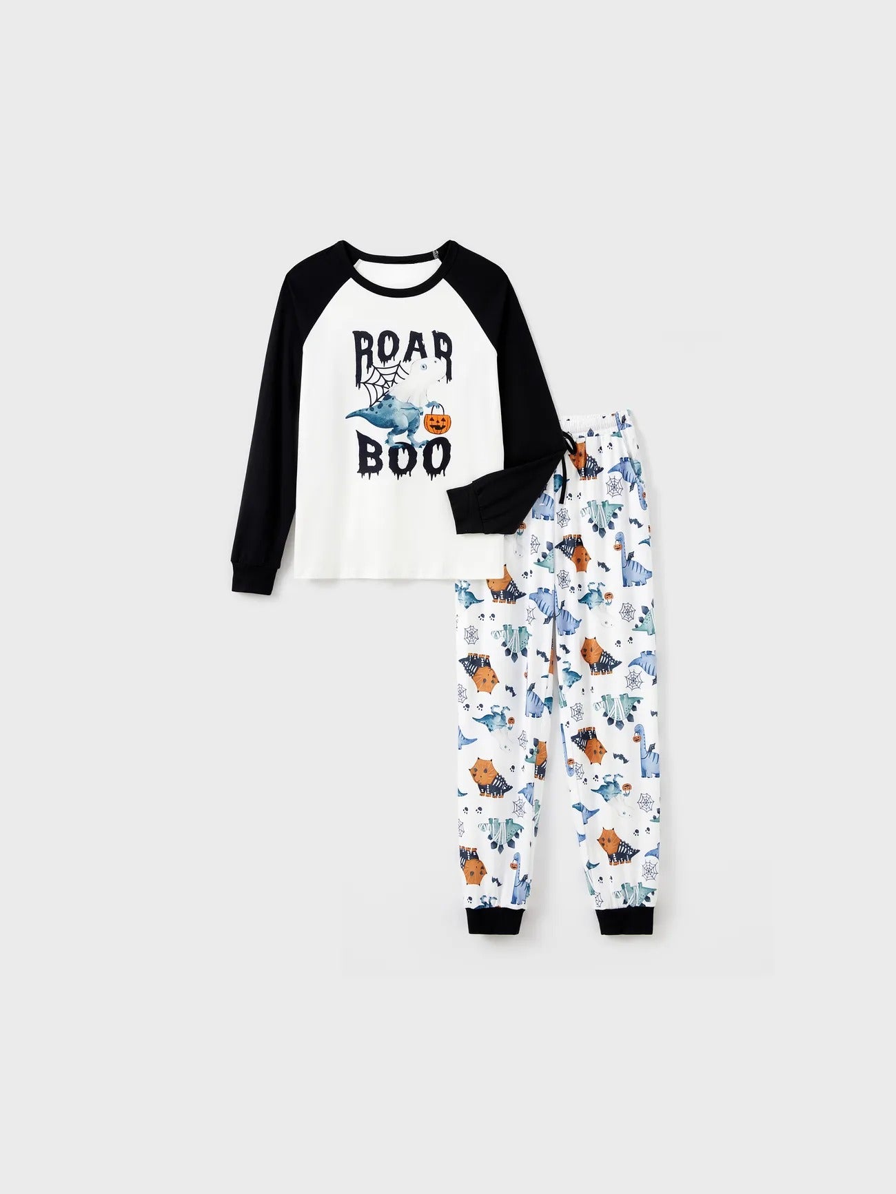 Halloween Family Matching Dinosaur And Pumpkin Printed Pajama Set Women