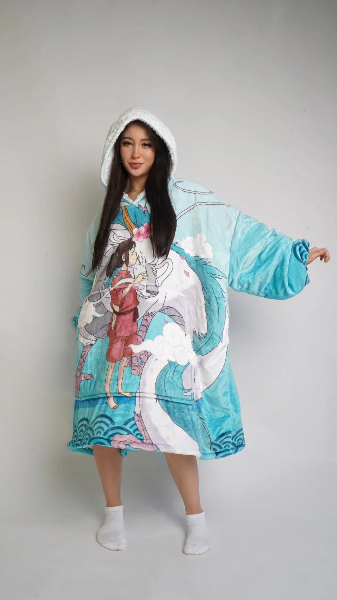 Anime Cozy Blanket Hoodies Light Blue