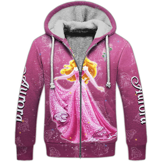 Aurora Princess Castle Glitter Pattern Hoodie And Sweatshirt Fleece Zipper Hoodie