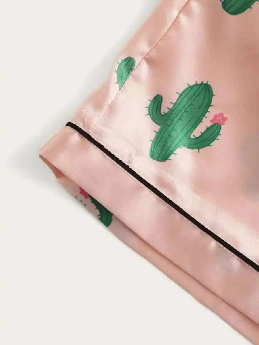 Cactus Print Satin Pajama Set