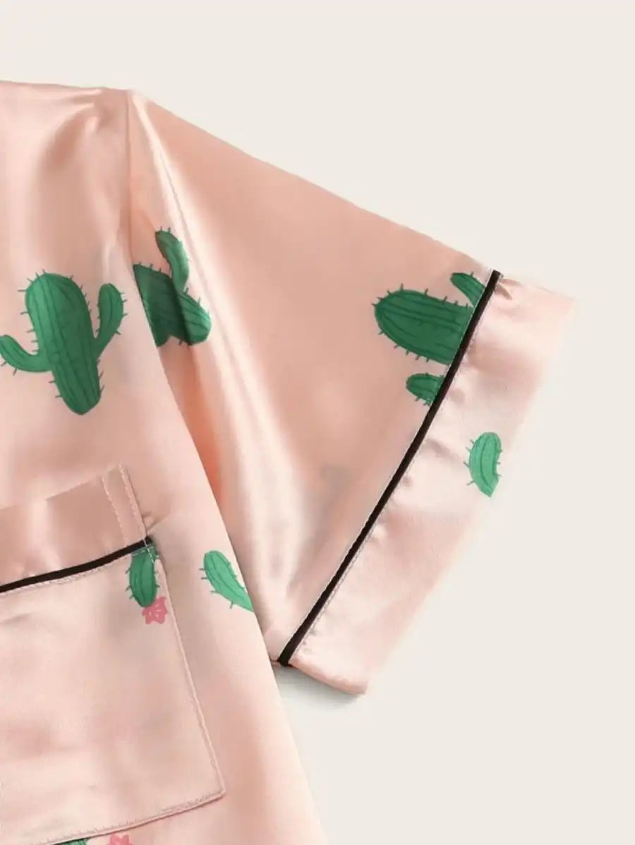 Cactus Print Satin Pajama Set