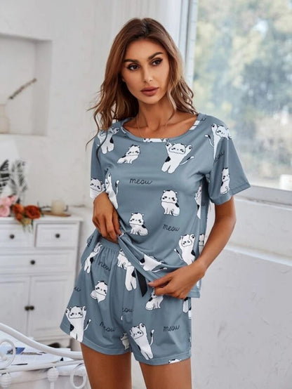 Cartoon Graphic Top And Shorts Set