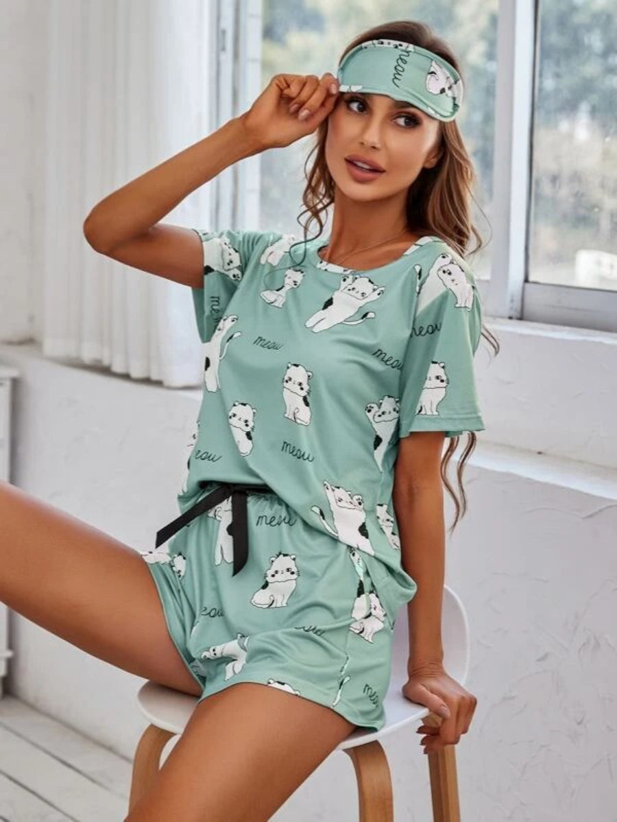 Cartoon Graphic Top And Shorts Set